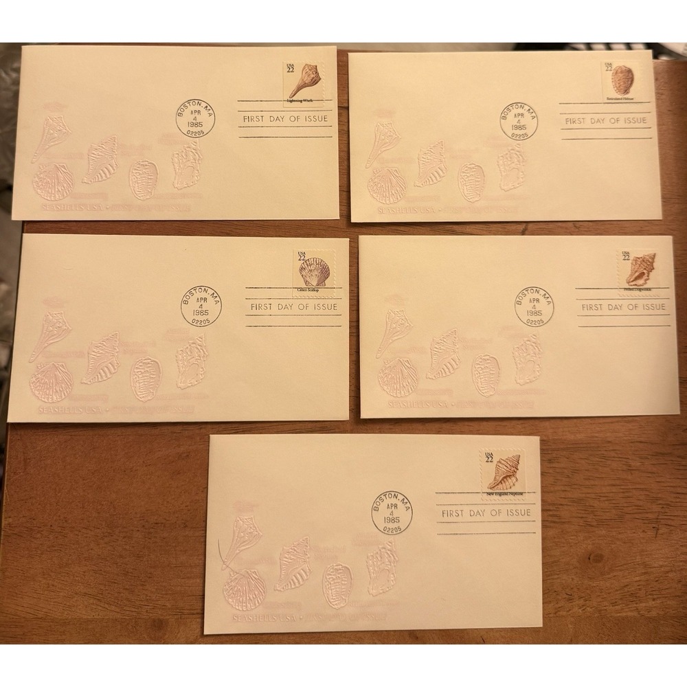 SET OF 5‎ SEA SHELL'S FDC FIRST DAY OF ISSUE Boston 1985 Rare